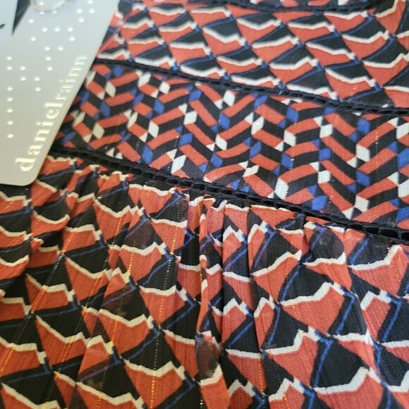 $74 NEW 1X DANIEL RAINN NORDSTROM rust blue cream metallic sheer sleeve top NWT - Picture 3 of 9